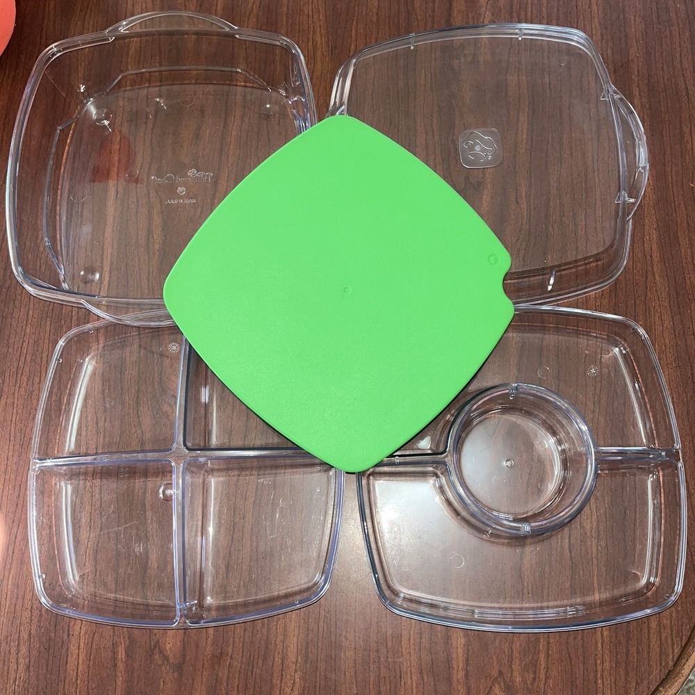 PAMPERED CHEF Small Cool & Serve Square Tray With Lid & Green Ice Pack